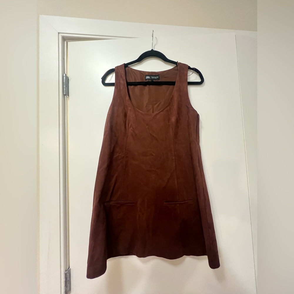Zara faux suede Chocolate Brown mini dress
